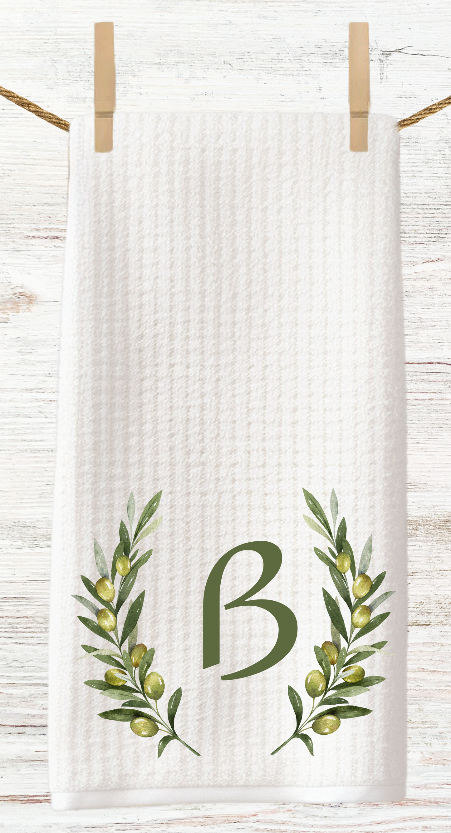 Personalized Olive Branch Tea Towels - Set of Two with Family Name and Monogram