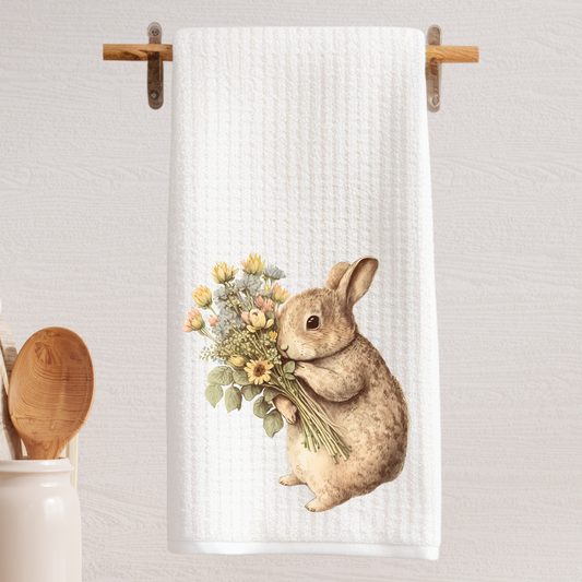 Bunny With A Bouquet Tea Towel