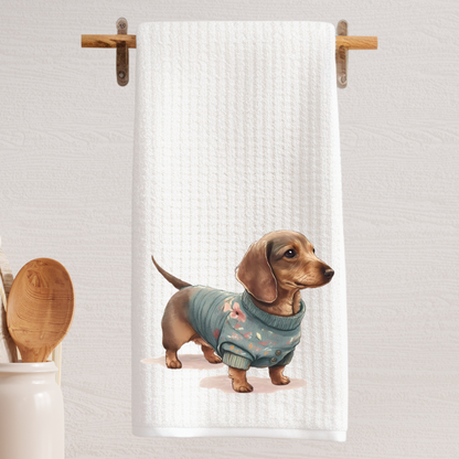 Dachshund in A Sweater Tea Towel