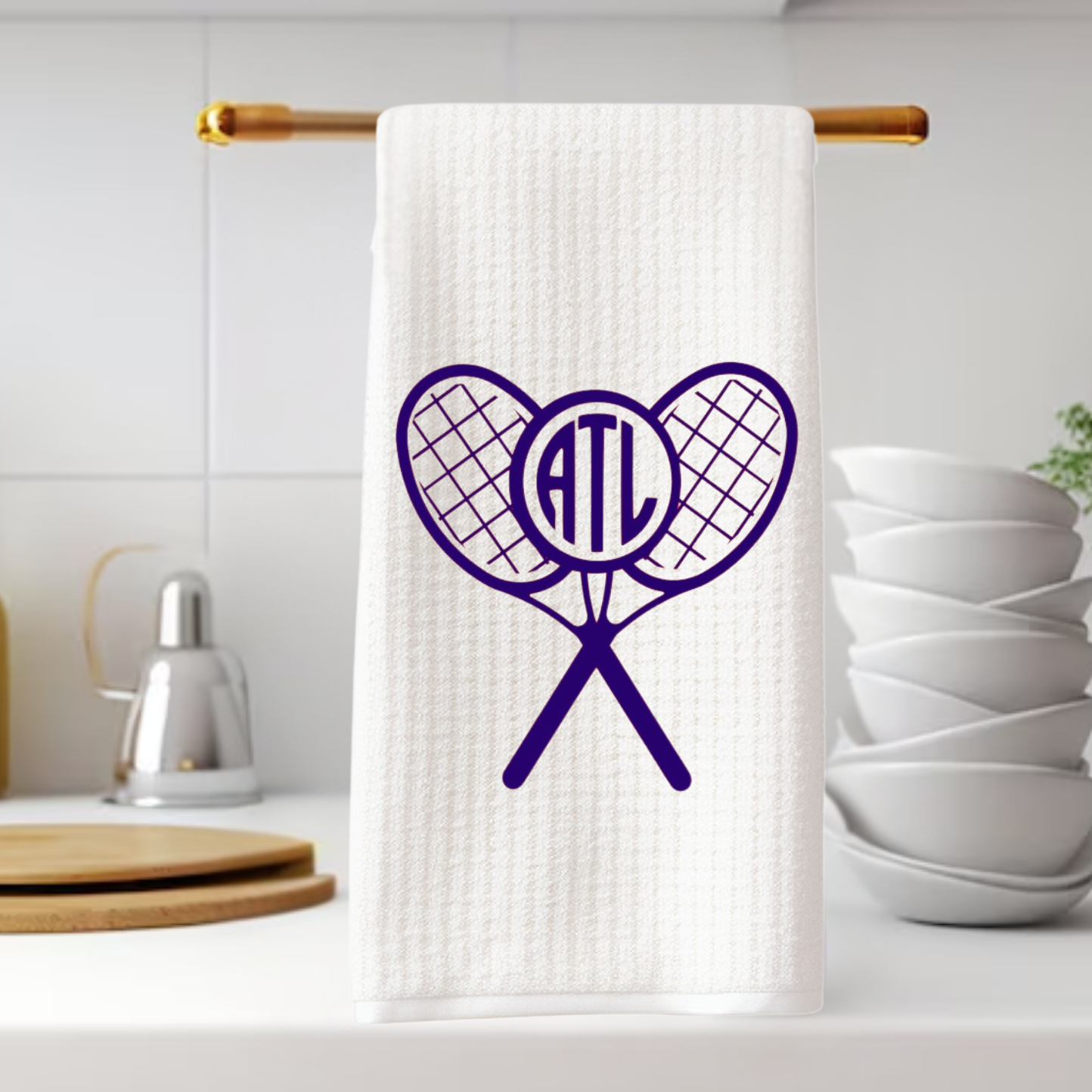 Tennis Monogram Cross Racket Tea Towel