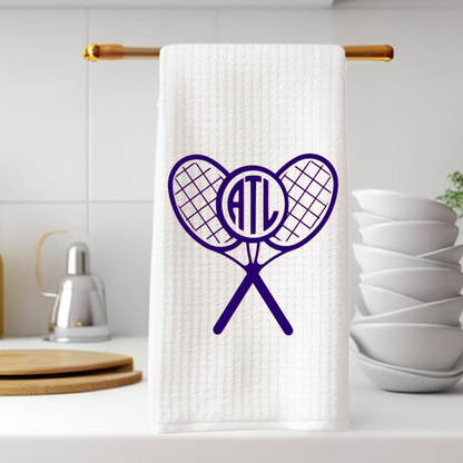 Tennis Monogram Cross Racket Tea Towel