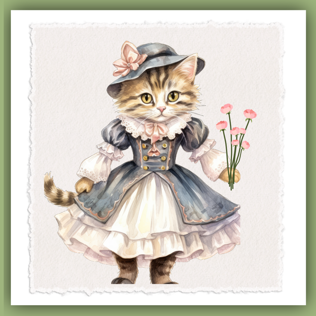 Victorian Cat Collection Tea Towel