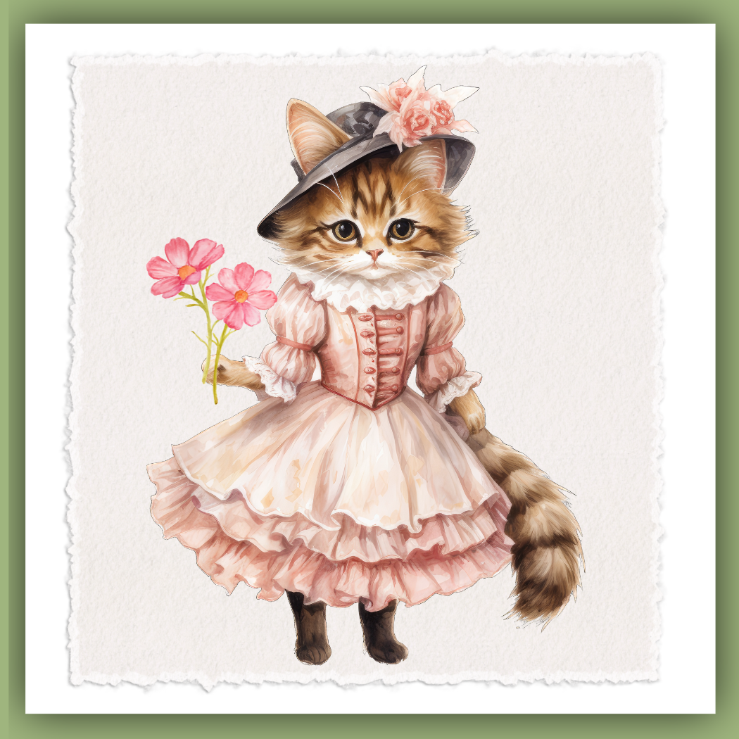 Victorian Cat Collection Tea Towel