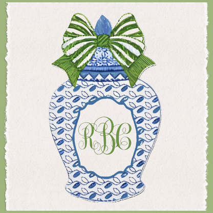 Blue Ginger Jar  Monogram Tea Towel