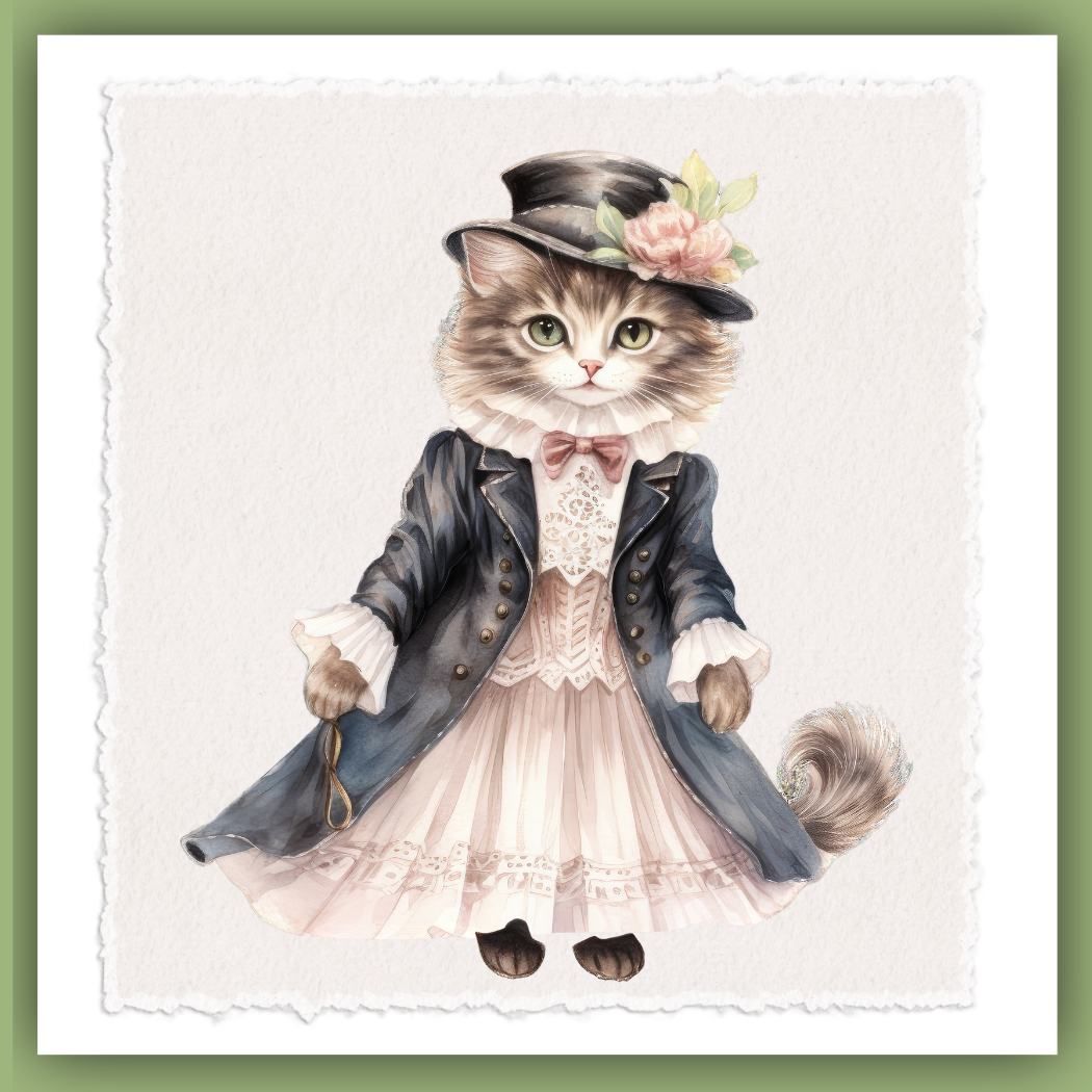 Victorian Cat Collection Tea Towel