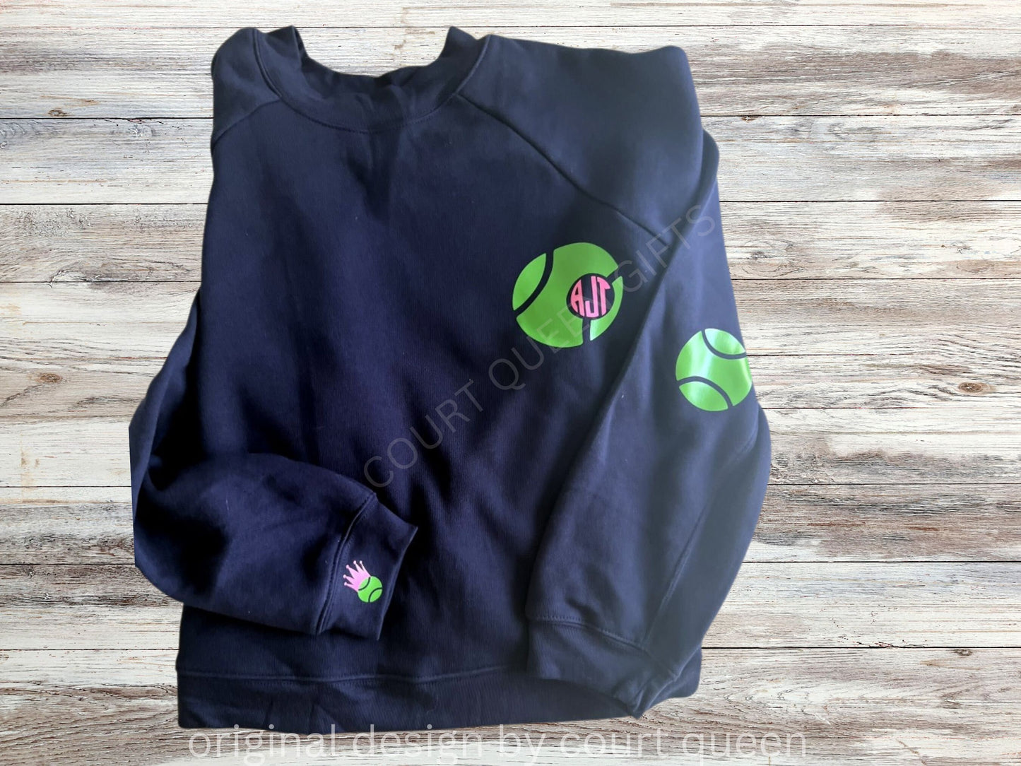 Life is Good Tennis Sweatshirt Retro Tennis Crewneck Monogram Customizable Tennis Gift Preppy Court Style Navy Sweatshirt Tennis Lover