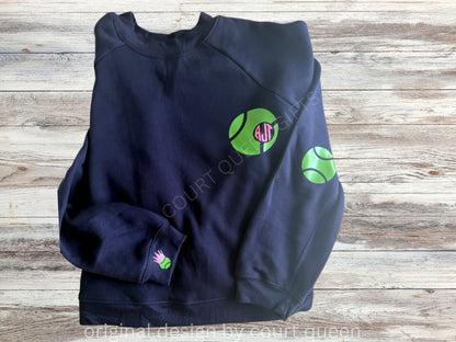 Life is Good Tennis Sweatshirt Retro Tennis Crewneck Monogram Customizable Tennis Gift Preppy Court Style Navy Sweatshirt Tennis Lover