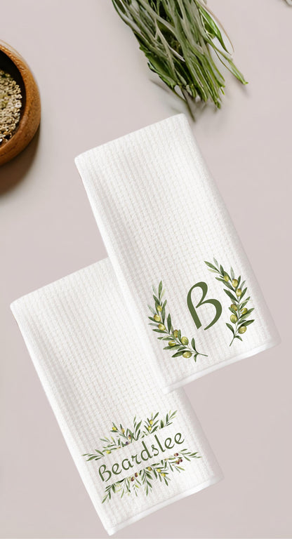 Personalized Monogram Olive Leaf Tea Towels