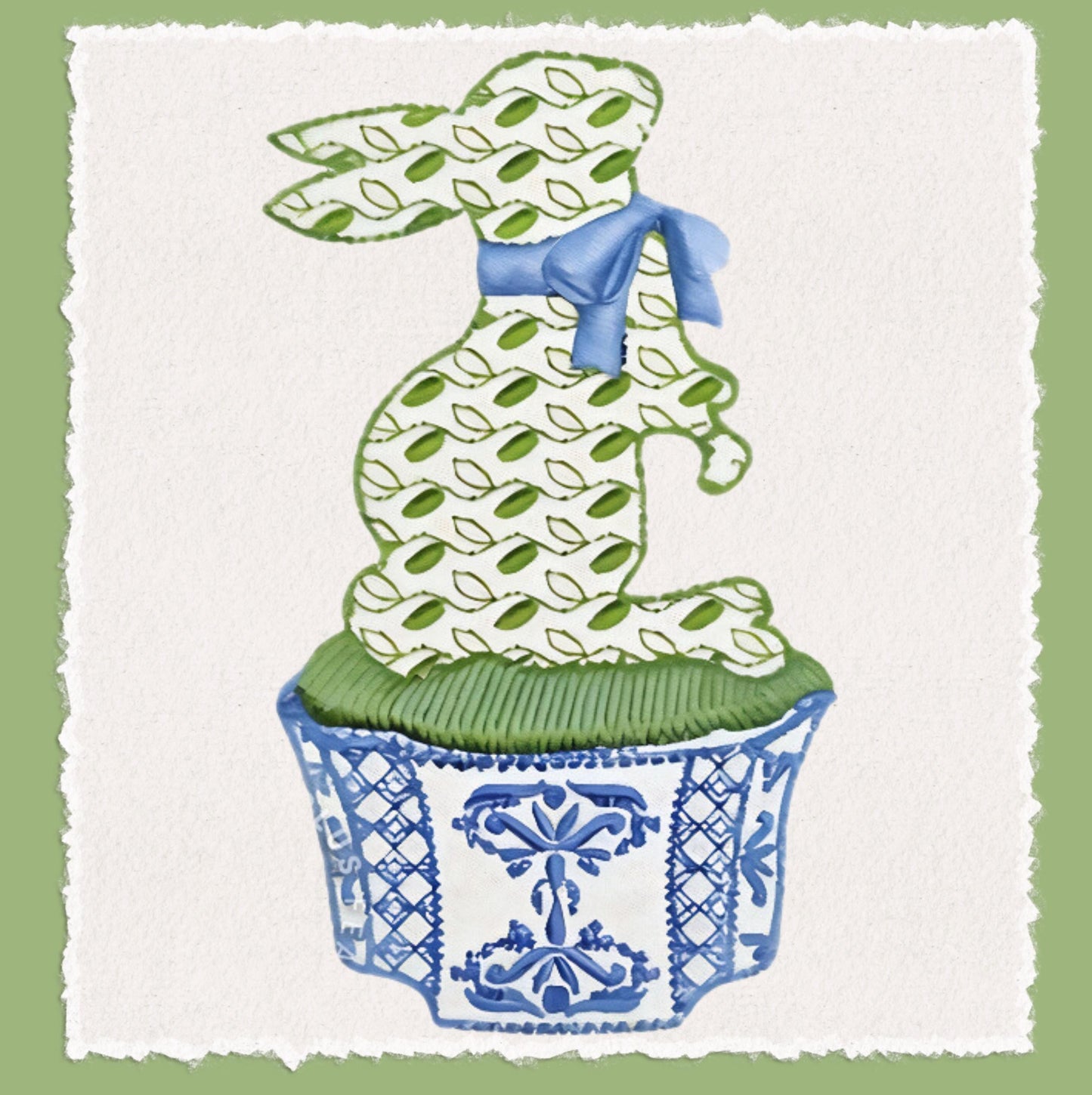 Blue Bunny & Ginger Jar Monogram Tea Towel Set