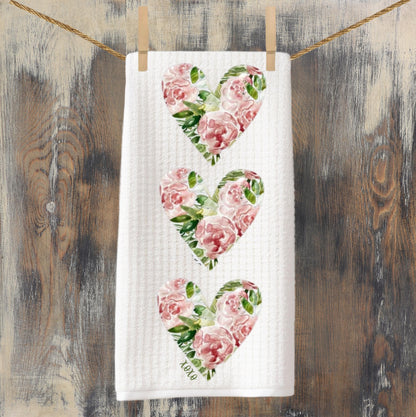 Shabby Cottage Rose Heart Tea Towel