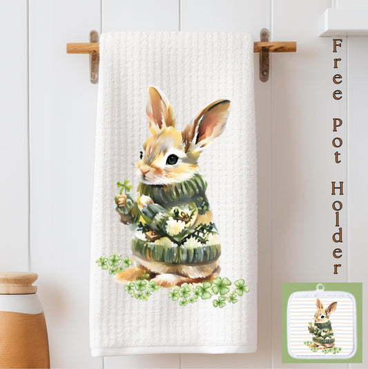 St Patricks Day Bunny Tea Towel