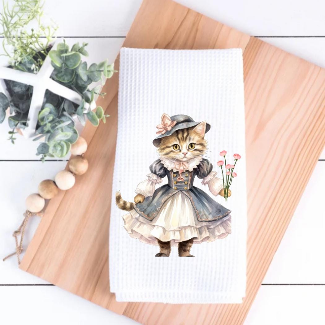 Cat Tea Towel Pink Flower