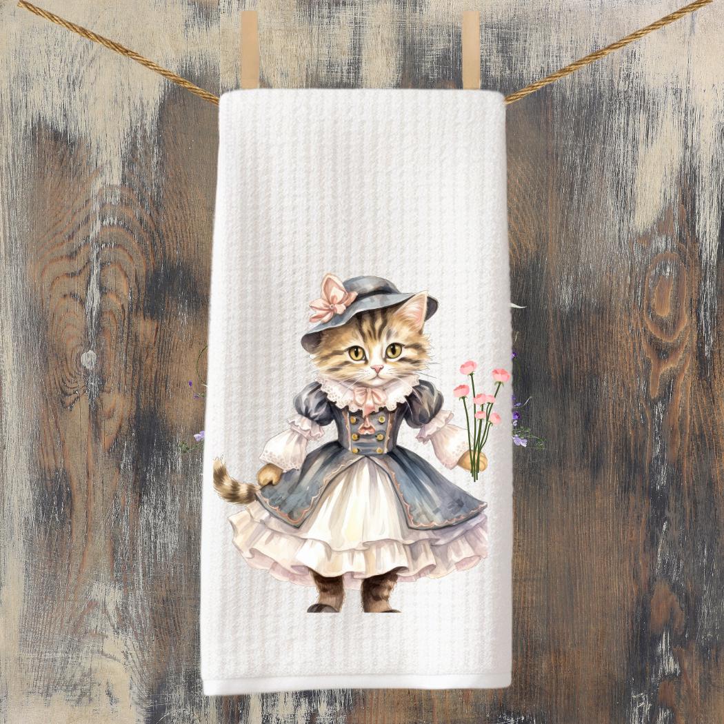 Cat Tea Towel Pink Flower