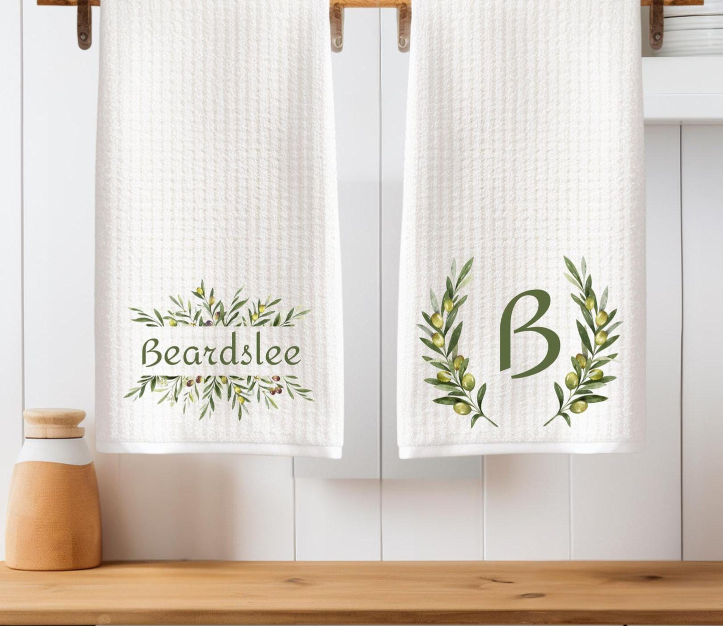 Personalized Monogram Olive Leaf Tea Towels