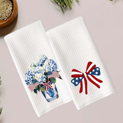 Preppy Patriotic Tea Towel Set | Red, White & Blue American Decor | 4th of July Decorations  Chinoiserie Blue Independence Day Kitchen Decor