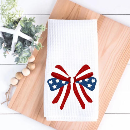 Preppy Patriotic Tea Towel Set | Red, White & Blue American Decor | 4th of July Decorations  Bow Red, White and Blue Independence Day Decor