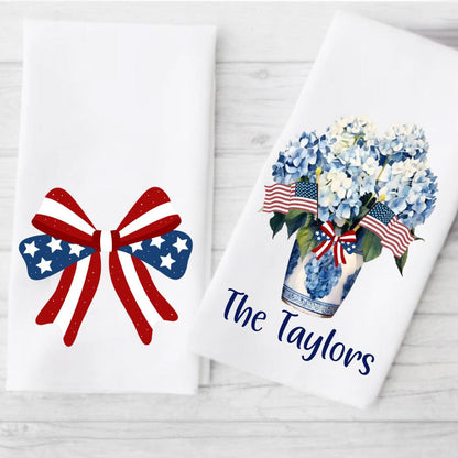 Preppy Patriotic Tea Towel  | Red, White & Blue American Decor | 4th of July Decorations | Independence Day Decor | American Flag Theme