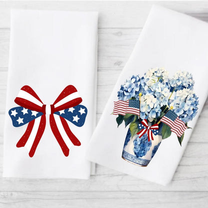 Preppy Patriotic Tea Towel  | Red, White & Blue American Decor | 4th of July Decorations | Independence Day Decor | American Flag Theme