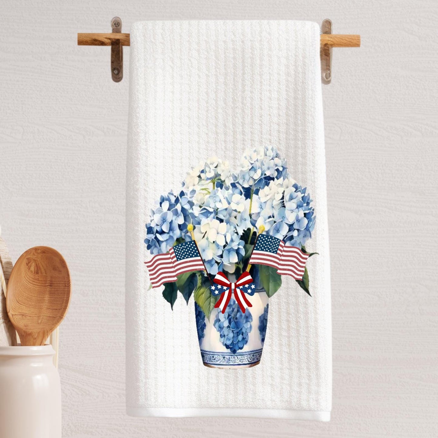 Preppy Patriotic Tea Towel  | Red, White & Blue American Decor | 4th of July Decorations | Independence Day Decor | American Flag Theme