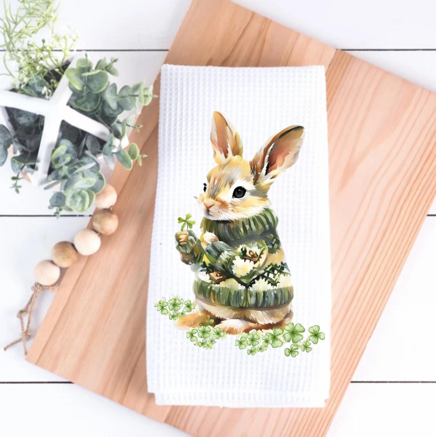 St Patricks Day Bunny Tea Towel