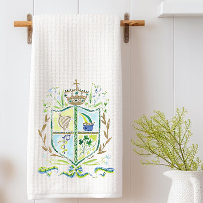 Irish Crest Waffle Weave Tea Towel Perfect for St Patricks Day Irish Kitchen Decor and Celtic Heritage Gift
