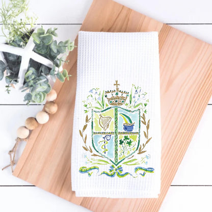 Irish Crest Waffle Weave Tea Towel Perfect for St Patricks Day Irish Kitchen Decor and Celtic Heritage Gift