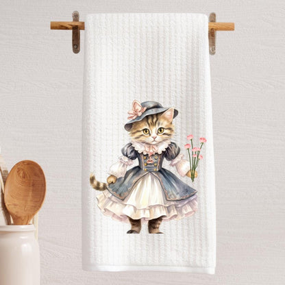 Cat Tea Towel Pink Flower