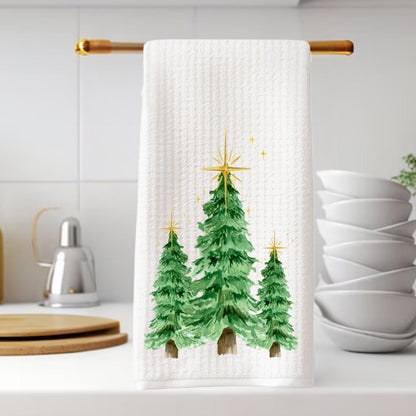 Christmas Kitchen Towel, Rustic Tree Merry Christmas Tea Towel, Woodland Christmas Kitchen Decor, Christmas Cottage Decor, Kitchen Gift