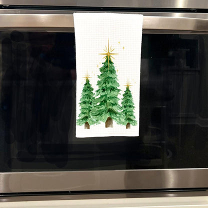 Christmas Kitchen Towel, Rustic Tree Merry Christmas Tea Towel, Woodland Christmas Kitchen Decor, Christmas Cottage Decor, Kitchen Gift