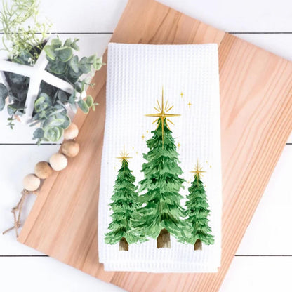 Christmas Kitchen Towel, Rustic Tree Merry Christmas Tea Towel, Woodland Christmas Kitchen Decor, Christmas Cottage Decor, Kitchen Gift