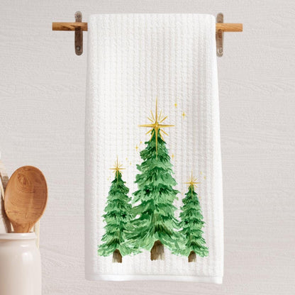 Christmas Kitchen Towel, Rustic Tree Merry Christmas Tea Towel, Woodland Christmas Kitchen Decor, Christmas Cottage Decor, Kitchen Gift