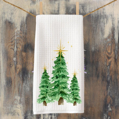 Christmas Kitchen Towel, Rustic Tree Merry Christmas Tea Towel, Woodland Christmas Kitchen Decor, Christmas Cottage Decor, Kitchen Gift