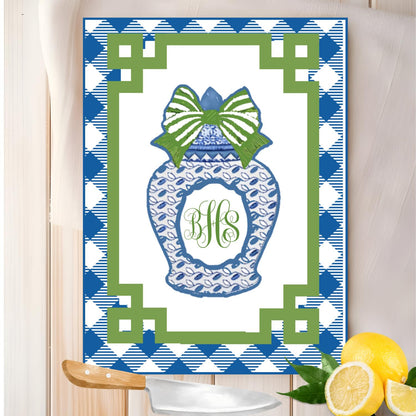 Glass Cutting Board Custom Personalized Monogram Chopping or Bar Trivet Chinoiserie Ginger Jar Pink and Green Kitchen Decor Hostess Gift