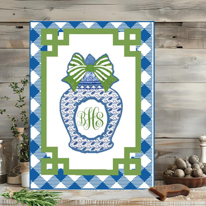 Glass Cutting Board Custom Personalized Monogram Chopping or Bar Trivet Chinoiserie Ginger Jar Pink and Green Kitchen Decor Hostess Gift