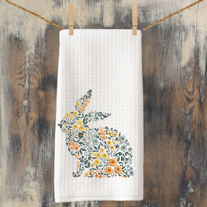 Floral Bunny or Monogram Egg Easter Decor Tea Towel Choose Rabbit or Initial Spring Kitchen Decor Cottage Hostess Housewarming Small Gift
