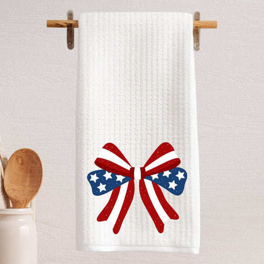 Preppy Patriotic Tea Towel Set | Red, White & Blue American Decor | 4th of July Decorations  Bow Red, White and Blue Independence Day Decor