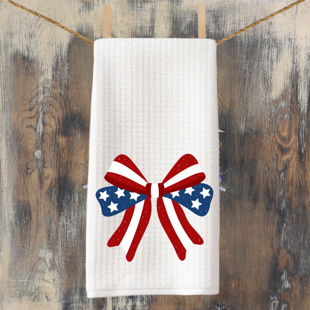 Preppy Patriotic Tea Towel Set | Red, White & Blue American Decor | 4th of July Decorations  Bow Red, White and Blue Independence Day Decor