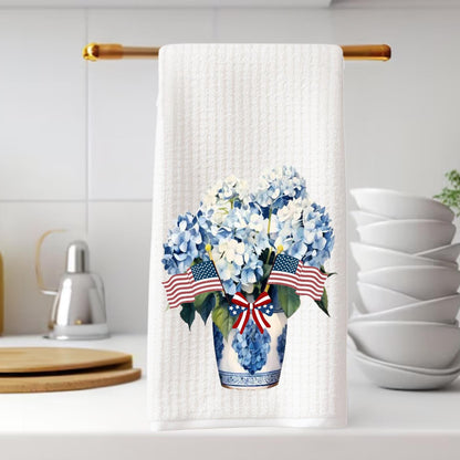 Preppy Patriotic Tea Towel  | Red, White & Blue American Decor | 4th of July Decorations | Independence Day Decor | American Flag Theme