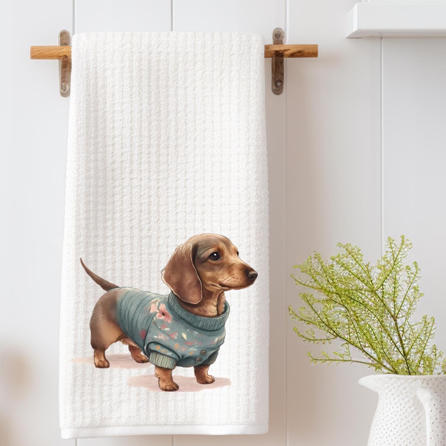 Dachshund in A Sweater Tea Towel | Decorative Dog Decor | Weiner Dog | Dachshund Puppy | Dog Lover Gift