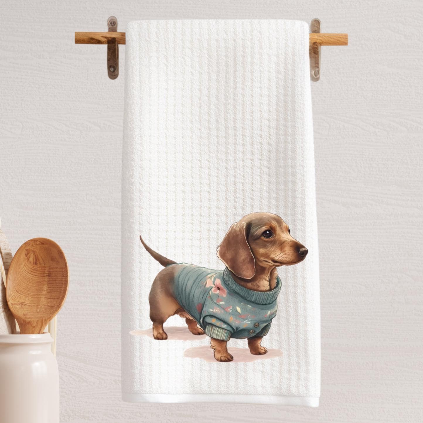 Dachshund in A Sweater Tea Towel | Decorative Dog Decor | Weiner Dog | Dachshund Puppy | Dog Lover Gift