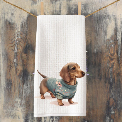 Dachshund in A Sweater Tea Towel | Decorative Dog Decor | Weiner Dog | Dachshund Puppy | Dog Lover Gift