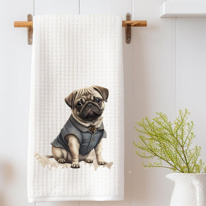 Dapper Pug Dog Tea Towel  Tea Towel | Decorative Dog Decor | Pug Dog | Pug Puppy | Dog Lover Gift