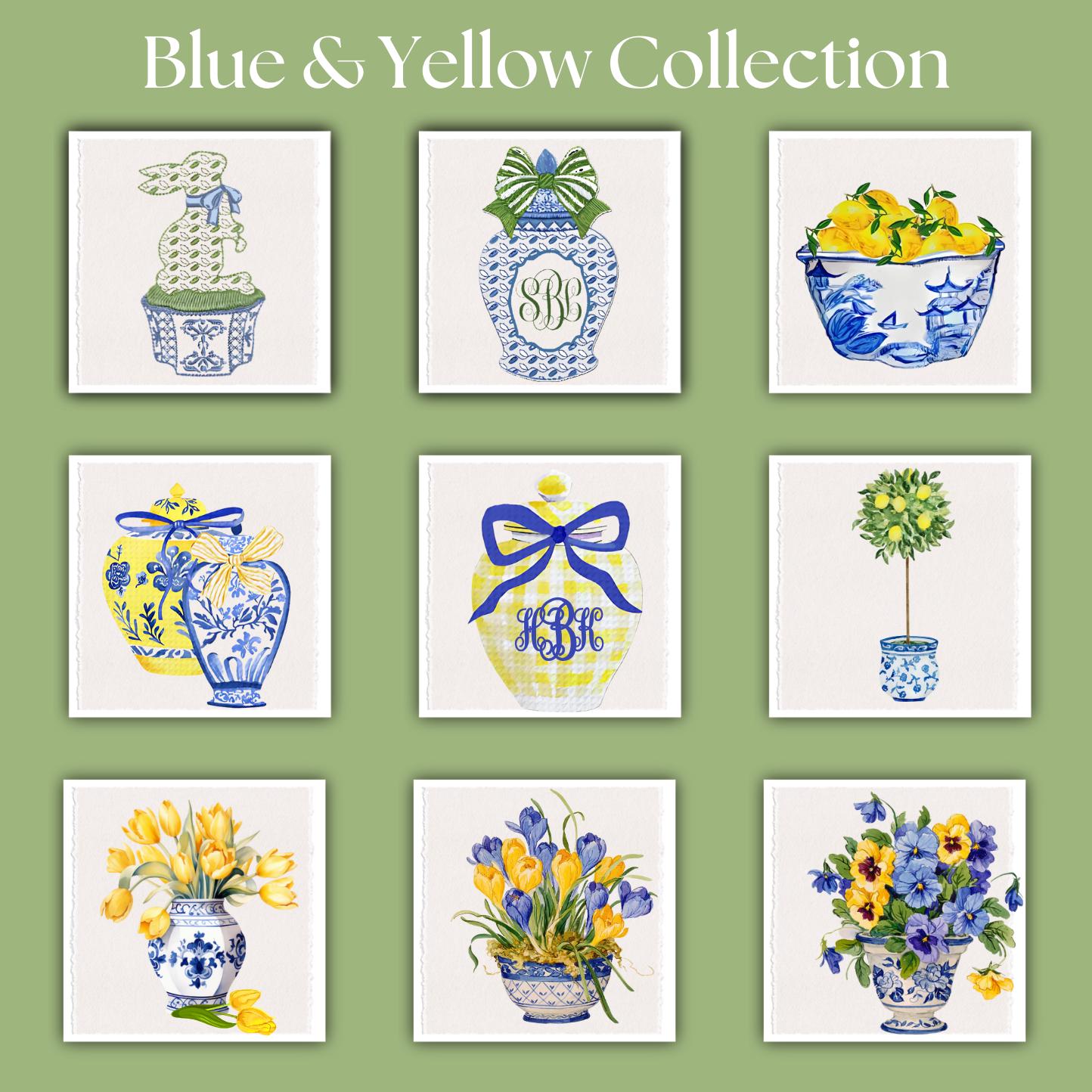 Blue and Yellow Chinoiserie Vase with Lemons Tea Towel | Blue & Yellow Kitchen Towel | Lemon Kitchen Decor | Preppy Grand Millenial | Gift