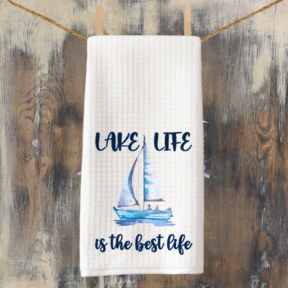 Lake Life and Happy Hour Tea Towel Set Sailboat Happy Hour Lake House Decor