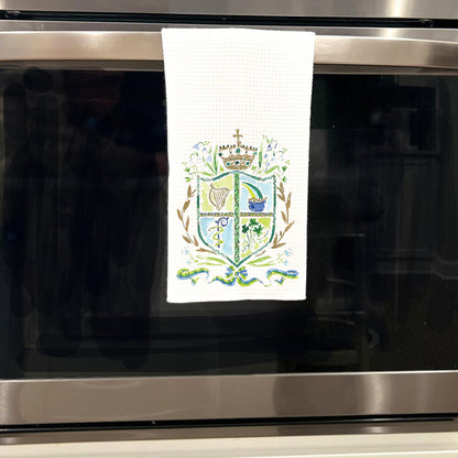 Irish Crest Waffle Weave Tea Towel Perfect for St Patricks Day Irish Kitchen Decor and Celtic Heritage Gift