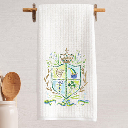 Irish Crest Waffle Weave Tea Towel Perfect for St Patricks Day Irish Kitchen Decor and Celtic Heritage Gift