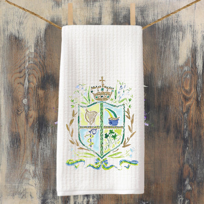 Irish Crest Waffle Weave Tea Towel Perfect for St Patricks Day Irish Kitchen Decor and Celtic Heritage Gift