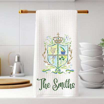 Irish Crest Waffle Weave Tea Towel Perfect for St Patricks Day Irish Kitchen Decor and Celtic Heritage Gift