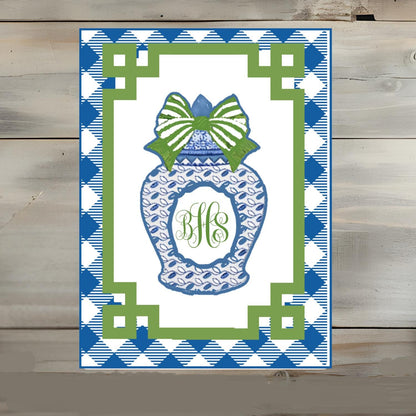 Glass Cutting Board Custom Personalized Monogram Chopping or Bar Trivet Chinoiserie Ginger Jar Pink and Green Kitchen Decor Hostess Gift