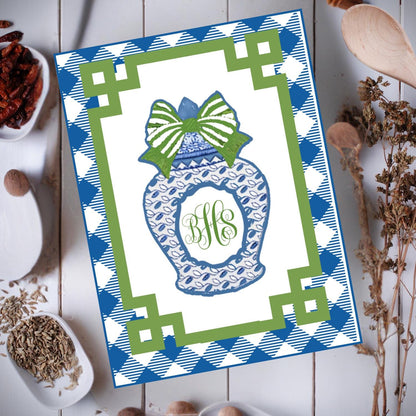 Glass Cutting Board Custom Personalized Monogram Chopping or Bar Trivet Chinoiserie Ginger Jar Pink and Green Kitchen Decor Hostess Gift